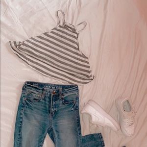 Aéropostale Gray ans white striped tank top